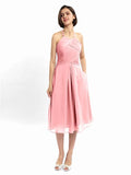 A-line Halter Sleeveless Pleats Short Bridesmaid Dresses