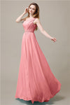 One-Shoulder A-line Beaded Chiffon Floor-Length Bridesmaid Dresses