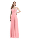 Chiffon Spaghetti Strap V-neck Floor-Length Long Bridesmaid Dresses