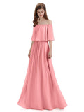 Simple A-Line Off The Shoulder Chiffon Long Bridesmaid Dresses