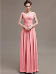 Simple V-Neck Pleats Chiffon Long Bridesmaid Dresses