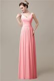 Spaghetti Strap A-line Simple Chiffon Floor-Length Long Bridesmaid Dresses