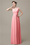 Simple A-line Chiffon V-Neck Floor-Length Long Bridesmaid Dresses