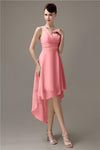 A-line Chiffon V-Neck High-Low Short Beach Bridesmaid Dresses