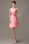 Cheap A-line Chiffon V-Neck Sleeveless Short Bridesmaid Dresses