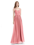 Spaghetti Straps Chiffon A-line Sleeveless V-neck Floor-Length Bridesmaid Dresses