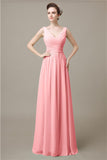 V-Neck Chiffon A-line Floor-Length Bridesmaid Dresses