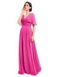 A-line V-neck Cap Sleeves Sleeves Chiffon Long Bridesmaid Dresses