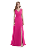 A-line Sleeveless V-Neck Side Slit Floor-Length Bridesmaid Dresses