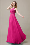 One-Shoulder A-line Beaded Chiffon Floor-Length Bridesmaid Dresses