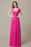 Cap Sleeves A-line Chiffon Floor-Length Bridesmaid Dresses