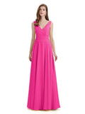 Simple V-neck Chiffon Floor-Length Long Bridesmaid Dresses