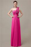 Simple A-line One-Shoulder Floor-Length Chiffon Bridesmaid Dresses