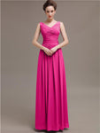 Simple V-Neck Pleats Chiffon Long Bridesmaid Dresses