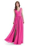 A-Line V-Neck Sleeveless Split Side Chiffon Long Bridesmaid Dresses