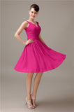 A-line Chiffon V-Neck Knee-Length Short Bridesmaid Dresses