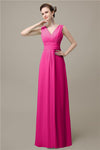 Simple A-line Chiffon V-Neck Floor-Length Long Bridesmaid Dresses