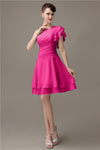 Popular A-line Chiffon One Shoulder Ruffle Sleeves Short Bridesmaid Dresses