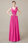 Elegant V-neck Flower A-line Floor-Length Bridesmaid Dresses