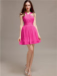 Chiffon A-line Halter Knee-Length Bridesmaid Dresses