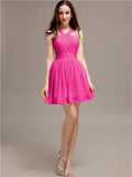 Chiffon A-line Halter Knee-Length Bridesmaid Dresses