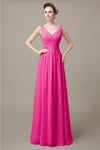 V-Neck Chiffon A-line Floor-Length Bridesmaid Dresses