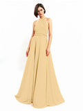 Chiffon A-line Halter Sleeveless Floor-Length Bridesmaid Dresses