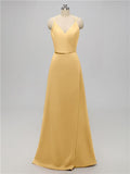 A-line V Neck Floor Length Bridesmaid Dresses