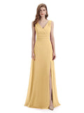 A-line Sleeveless V-Neck Side Slit Floor-Length Bridesmaid Dresses