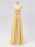 A-line Convertable V Neck Floor Length Jersey Bridesmaid Dresses