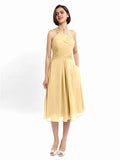 A-line Halter Sleeveless Pleats Short Bridesmaid Dresses