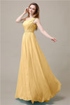 One-Shoulder A-line Beaded Chiffon Floor-Length Bridesmaid Dresses