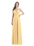 Chiffon Spaghetti Strap V-neck Floor-Length Long Bridesmaid Dresses