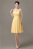 Halter A-line Chiffon Simple Backless Bridesmaid Dresses