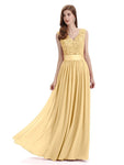 Elegant A-Line V-Neck Lace Chiffon Long Bridesmaid Dresses