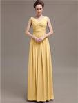 Simple V-Neck Pleats Chiffon Long Bridesmaid Dresses