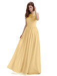 A-Line Round Neck Lace Pleats Floor Length Bridesmaid Dresses