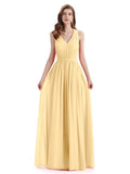 A-Line Sleeveless Pleats Chiffon Cheap Long Bridesmaid Dresses