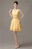 High-low Chiffon A-line Halter Short Bridesmaid Dresses