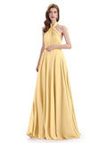 Simple A-Line High Neck Pleats Chiffon Floor Length Bridesmaid Dresses