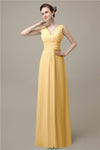 Simple A-line Chiffon V-Neck Floor-Length Long Bridesmaid Dresses