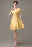 Popular A-line Chiffon One Shoulder Ruffle Sleeves Short Bridesmaid Dresses