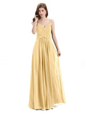 Pleated A-line Spaghetti Straps Chiffon Long Bridesmaid Dresses