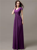 Elegant V-neck Short Sleeves A-line Floor-Length Bridesmaid Dresses