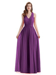 A-Line Sleeveless Pleats Chiffon Cheap Long Bridesmaid Dresses