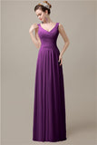 Spaghetti Strap A-line Simple Chiffon Floor-Length Long Bridesmaid Dresses