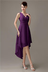 A-line Chiffon V-Neck High-Low Short Beach Bridesmaid Dresses