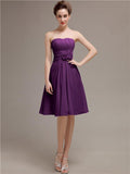 Pretty Strapless Flower Belt A-line Knee-Length Bridesmaid Dresses