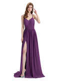 Spaghetti Straps A-line Chiffon Side Slit Long Bridesmaid Dresses