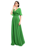 A-line V-neck Cap Sleeves Sleeves Chiffon Long Bridesmaid Dresses